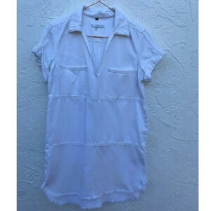For All 7 Mankind Polo Ripped Hem Denim Shirt Dress White Sz Small